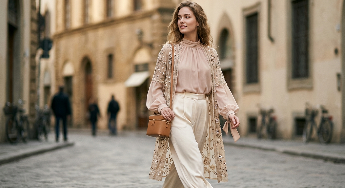 Smart casual outfit styled on a neutral background