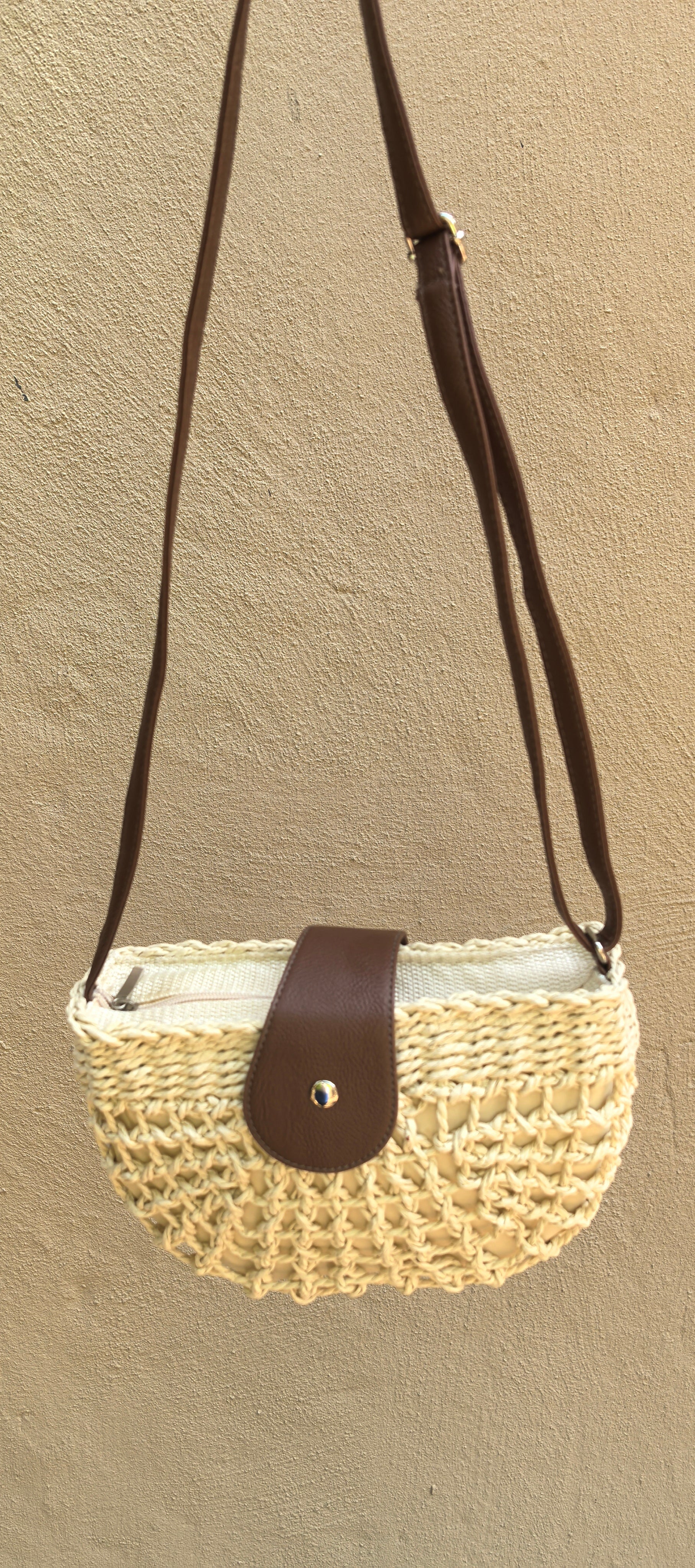 Half Moon Woven Straw Bag