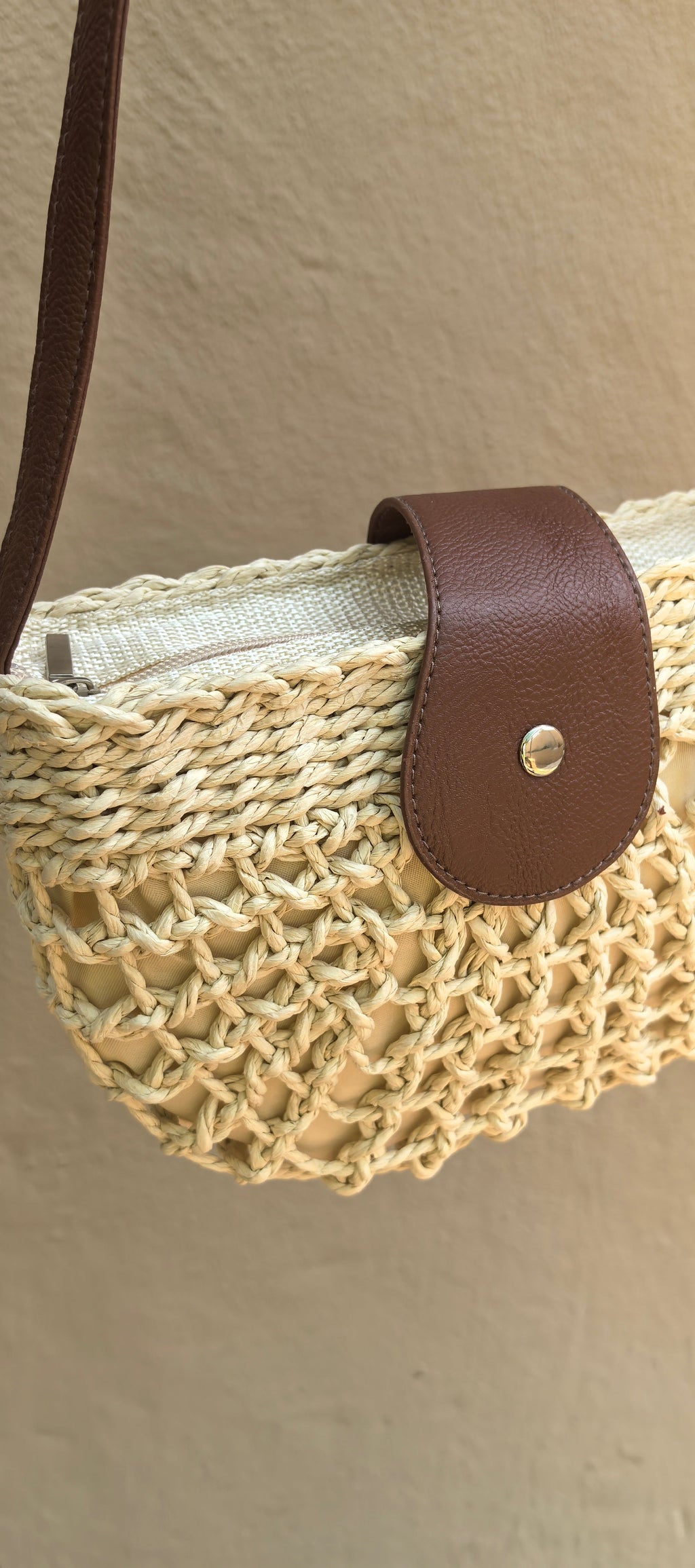 Half Moon Woven Straw Bag