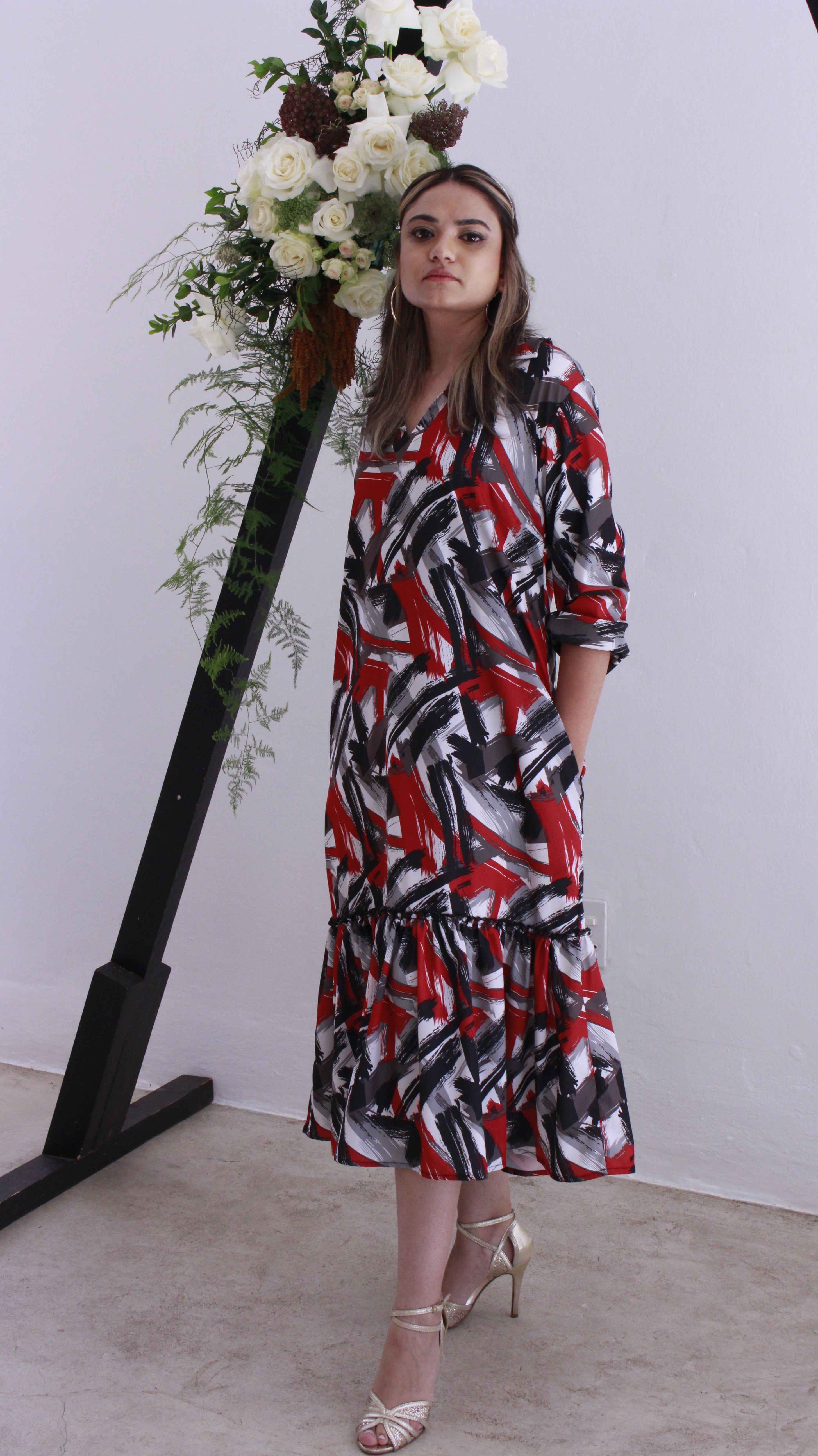 Brush Stroke Print Dress